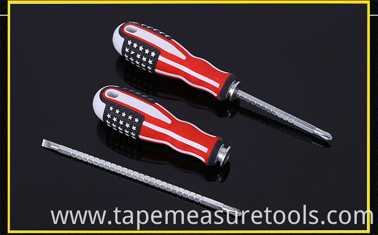 U.S. flag handle multipurpose screwdriver Telescopic slotted screwdriver with magnetic Phillips screwdriver